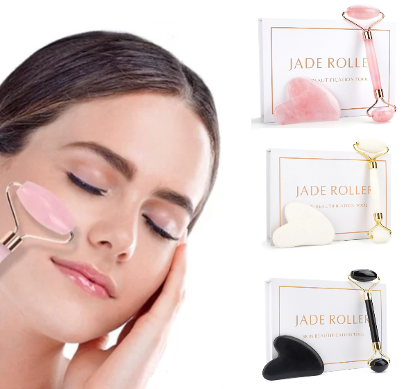 Kit Massageador Facial Gua sha - Jade Rolle