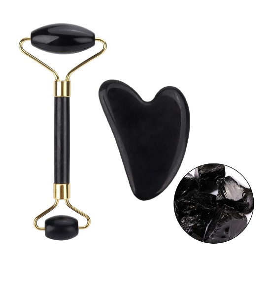 Kit Massageador Facial Gua sha - Jade Rolle